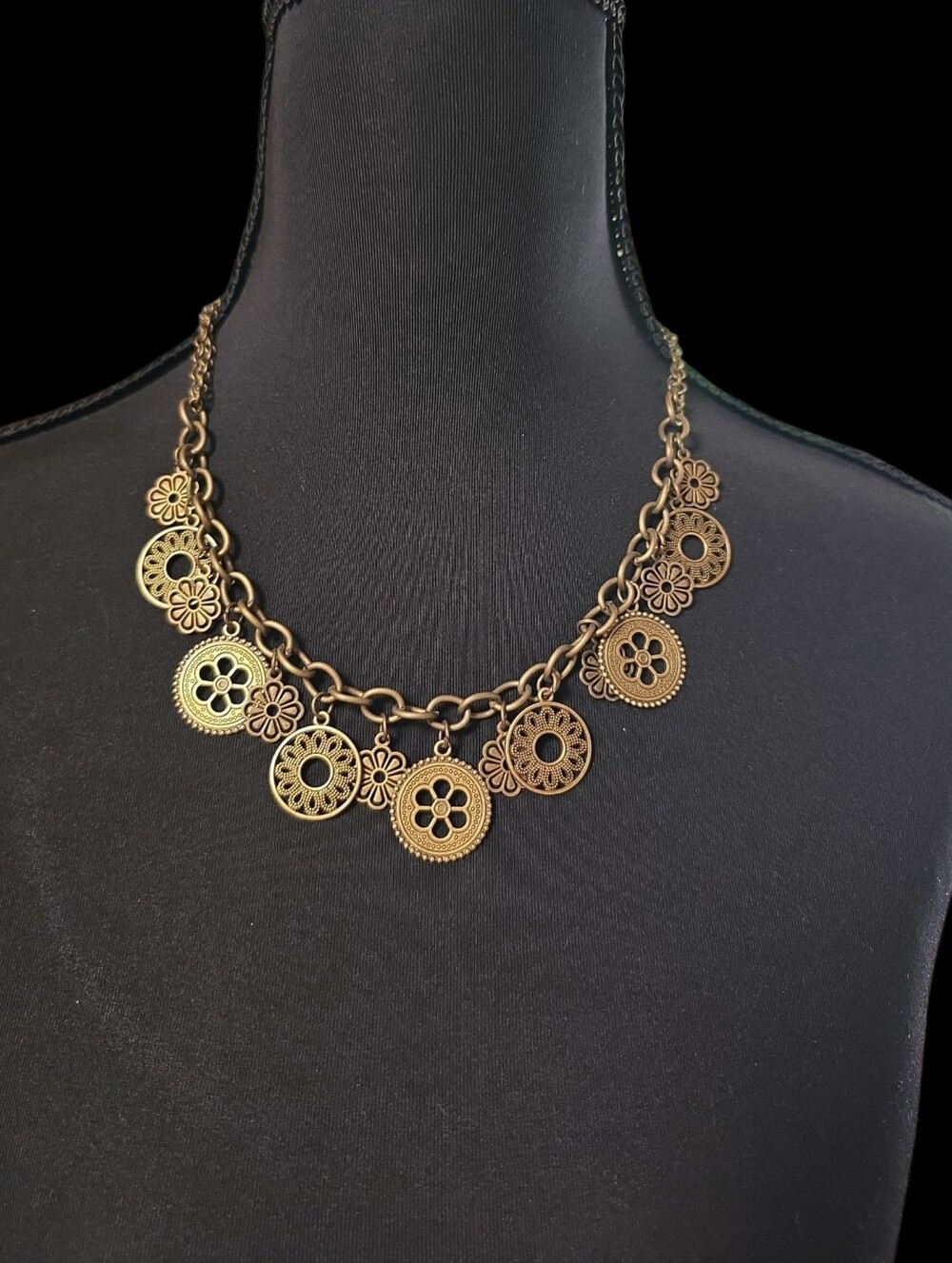 Paparazzi Vintage-Inspired Brass Floral Medallion Necklace Jewelry With Earrings